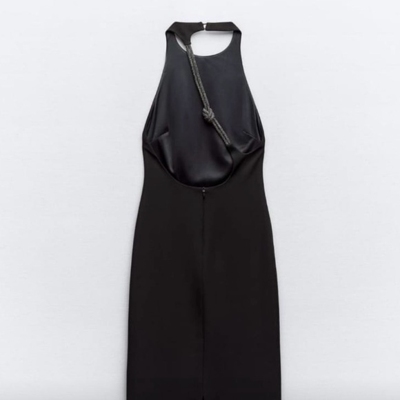 Zara Woman Rhinestone Shiny Back Cord Details Black Halter Dress Size M - Picture 6 of 15